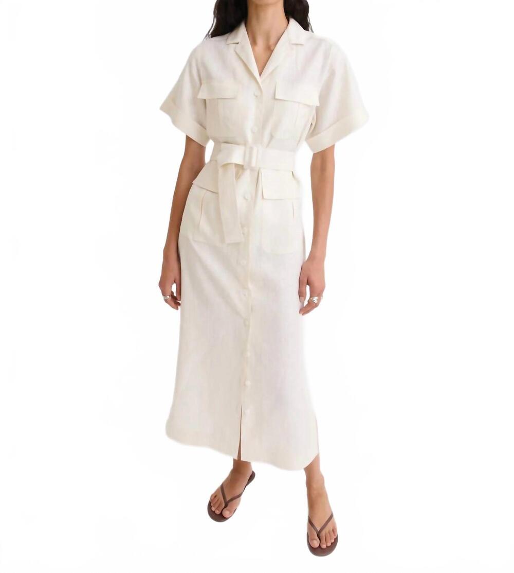 NEW MATTHEW BRUCH safari midi dress in cream linen
